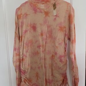PINK Victoria's Secret Orange and Pink Tie-Dye Long Sleeve Tee